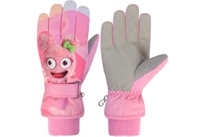 FAYHIJUN Handschuhe Kinder Winter schneehandschuhe Skihandschuhe für 1-13 Jahre Mädchen Jungen PU Palme Wasserdicht Winddichte Warm Fleece Winterhandschuhe Fahrradhandschuhe
