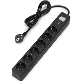Amazon Basics Power Strip with 6 Outlets and Surge Protection, Power Strip with Power Strip, Safety Caps, 1.4 m Cord, 6 Socke