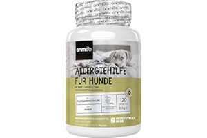 animigo Allergiehilfe für Hunde - 120 Allergie Tabletten für Haut-, Umwelt- & Nahrungsmittelallergien - Mit Kurkuma, Flohsamenschalen, Leinsamen, Traubenkernextrakt, Kürbiskern, Mit Huhn Geschmack