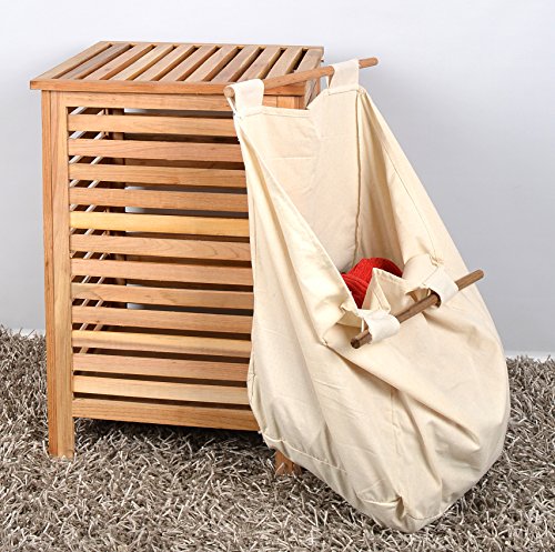 Wäschekorb Wäsche Truhe Sammler Box 66 cm Höhe Badmöbel Massiv Walnuss Holz - 4