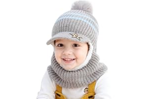 AYPOW Kinder Schlupfmütze Mädchen Jungen Warm Wintermütze Thermo Fleece Gefütterte Strickmütze Schalmütze Winddichte Beanie Mütze Sturmhaube Mit Bommel Kapuze Loop Schals Kleinkinder