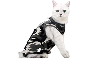 oUUoNNo Katzen-Wundchirurgie-Wiederherstellungsanzug für Bauchwunden oder Hautkrankheiten, nach Operationen, Pyjama-Anzug, E-Halsband Alternative für Katzen und Hunde (L, Camouflage)
