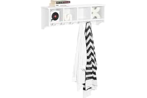 SoBuy® FRG48-L-W, White Wall Display Storage Unit with 4 Components 5 Hooks, Wall Coat Rack Bathroom Kitchen Cupboard