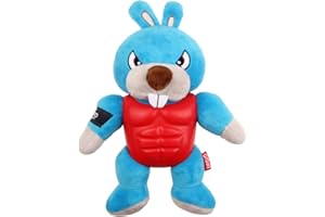 GiGwi I'm Hero TPR Armor Rabbit Plush Dog Toy with Squeaker for Tough Chewers, Blue