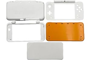 Hzxkqmil Kit Guscio di Ricambio Custodia a Alloggiamento per Nintendo New 2DS XL/New 2DS LL Console, Frontalino Anteriore Telaio Superiore Piastre di Copertura Inferiori (Bianco + Arancione)