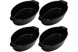 MYGRTFAM Oval Ceramic Baking Dish Set Of 4 with Handles Oven To Table Ideal for Lasagne/Pie/Casserole/Tapas (5x 12x 22cm/8.5inch) Black