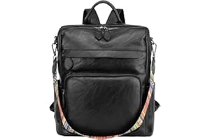 RAVUO Sac à Dos Femme, Sac à Dos en Cuir PU Sac à Bandoulière à La Mode pour Sac a Dos Décontracté pour Fille Trois Façons de Transporter Noir