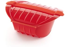 Lékué Maxi cuiseur à vapeur micro-ondes 3-4p, silicone platine, rouge