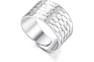 QKEOISUD Hammered Band Ring for Women Men,Handmade Wide Adjustable Copper Ring,High Polished Handmade Dome Rings(Silver)