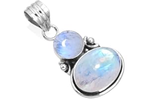 JEWELOPORIUM 925 Sterling Silver Handmade Pendant for Women Oval Round 2 Gemstone Statement Jewelry for Gift (99509_P)