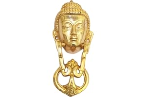 athizay Brass Buddha Door Knocker – 8 Inch Gold Finish | Decorative Buddha Face Hanging for Front Door, Entrance, or Home Décor