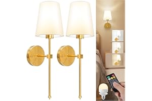 LGMCF Battery Operated Wall Sconce Set of 2, Rechargeable Wall Lights with 5000mAh Dimmable Detachable Charging Bulbs and Remote, 3 Color Temperature Wireless Sconces for Bedroom Living Room Hallway