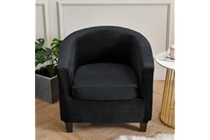 FANSU Velvet Tub Chair Cover for Armchairs, Elegant Solid Color Thicken Stretch Slipcover Dust Proof 2-Pieces Sofa Cover Washable Furniture Protector Covers for Club Tub Chairs (Black)