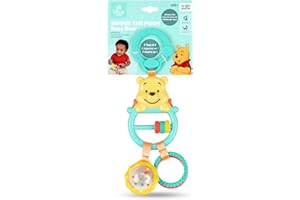 Bright Starts Disney Baby Winnie The Pooh Busy Bear Activity Toy, Unisex Stroller Toy, Multisensory Rattle, Beads & Textured Rings with C-Link, Newborns & Up