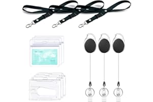 PAILEWEI Rétractable Porte Badge, Cordon Avec Porte Carte, ensemble 12 pièces comprenant - Clip Bobine, Cordon, Porte Badges transparentes et porte-cartes d'identité étanches (3 Set)