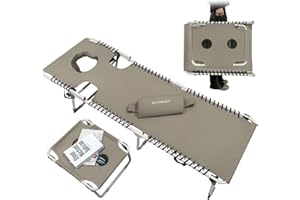 ‎WKFAMOUT WKFAMOUT Sonnenliege Klappbar mit Loch für Gesicht und Arme 5-Stufig Verstellbarer Rückenlehne Strandliege Campingliege Gartenliege Relaxliege mit Klapptisch Kissen 190x59CM Khaki