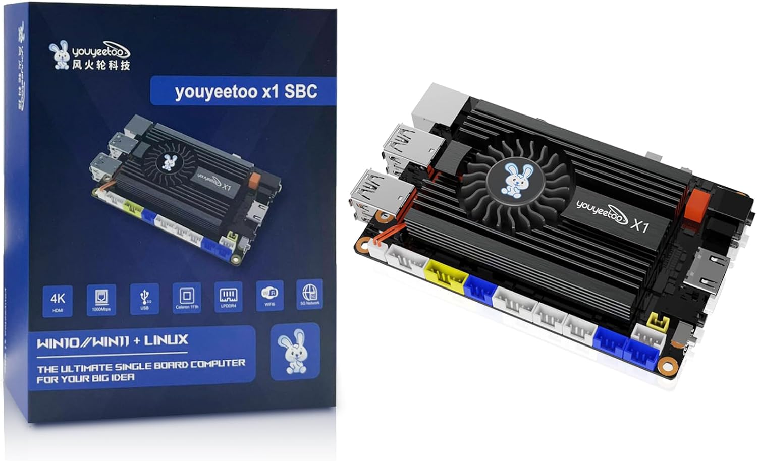 youyeetoo X1 – N5105 – Ordenador de una sola placa – Servidor multimedia 4K dual – Ranuras M.2 duales, soporta 2280 NVMe mSATA SSD/WiFi 5 y WiFi 6 módulo – PCIE 3.0 - NFC (X1 (8 GB RAM + 256 GB eMM))
