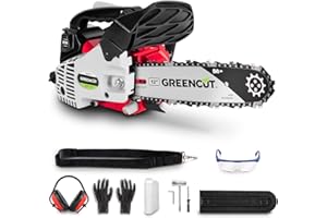 GREENCUT GS250X-12 - Motosierra de gasolina, motor térmico 2 tiempos 25.4cc, potencia 1.4cv, espada 12”, para poda, corte 30.4cm, manillar ergonómico y arnés
