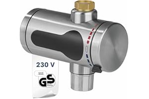 MAXXMEE elektrischer Edelstahl Durchlauferhitzer kompakt | sofort warmes Wasser im Außenbereich | Wasserhahn für Garten, Garage, Outdoor Dusche, Werkstatt, Camping, Wohnwagen u. v. m. | 220–240 V