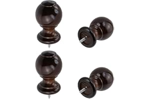 T Tulead Brown Curtain Rod Finials 1.14 Inch Inner Diameter, Screw on Curtain Rod End Caps Wooden Drapery Rod Finals 4PCS
