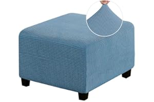 HOOWARM Stretch Ottoman Covers Round/Square Footstool Cover, Velvet Modern Removable Washable Large Stretch Pouffe Cover Anti-Slip Dustproof Foot Stool Slipcovers With Elastic Bottom Swivel chair cover(A10,60