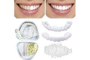 Brigtviee Denti Cosmetici in Silicone, Faccette Dentali Smile, Snap on Instant Confortevole Dentiera, Denti Finti Professionali, Protesi a Sorriso Perfetti, Inferiore e Superiore Faccette Istantanee