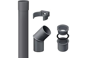 INEFA Downpipe/tubo di scarico 50mm, Set completo in plastica per casetta da giardino, accessori per ribalta per pluviali 2 m Antracite