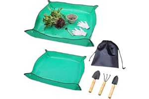 GIGIIS Umtopfmatte 2 Stücke Umtopf Unterlage 100x100cm 50x50cm Umpflanzmatte Umtopf Set 3 Stück Mini Gartenwerkzeug Gartenkralle Klein Gärtner Set für Umtopf Sukkulenten Sämling Grün