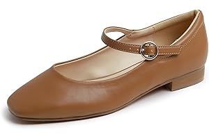 Feversole Women's Square Breathable Mary Jane, Zapatos Planas Bailarinas con Correa de Punta Cerrada para Ballet Flat