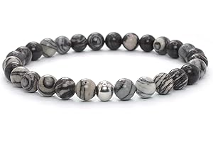 Echtes Matrix Jaspis Edelstein Armband mit 6mm Perlen - verschiedene Längen - Heilstein Schutzstein Talisman Glücksbringer Geschenk (Matrix Jaspis, 18CM)