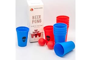 FESTILOVERS Mini Beer Pong maledetto con sfide, bicchieri indistruttibili, gioco di festa, gioco di alcol beer pong con 12 bicchieri e 2 palle da ping pong, gioco da bere per aperitivo