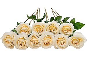DuHouse - 10 rose finte in seta artificiale, fiori di rosa, con steli lunghi, per organizzare matrimoni, centrotavola per feste, decorazione per la casa e la cucina (champagne chiaro)