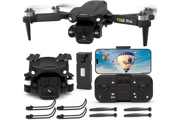 Toladrone TD12PRO Drone avec Caméra 1080P, Drones pour Adultes, Réglage Motorisé à 90°, Résistance au Vent de Niveau 3, Contrôle via Application, Quadricoptère Pliable pour Débutants