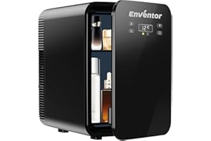 Enventor Frigorifero Piccolo 10L (Nero), Mini Frigo da camera con Raffreddamento e Riscaldamento, 12V/220V, Display LCD, Frigorifero Portatile per Auto, Cosmetici, Bevande, Frutta