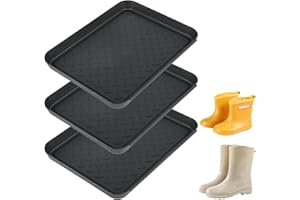 BAFUMIU Tacka ociekowa do butów, zestaw 3 sztuk, mata do osuszania butów, 35 x 27,5 x 3 cm, tacka ociekowa, buty z tworzywa sztucznego, na deszczowe i sezon śnieżny (czarna), nadaje się jako mata na karmę dla