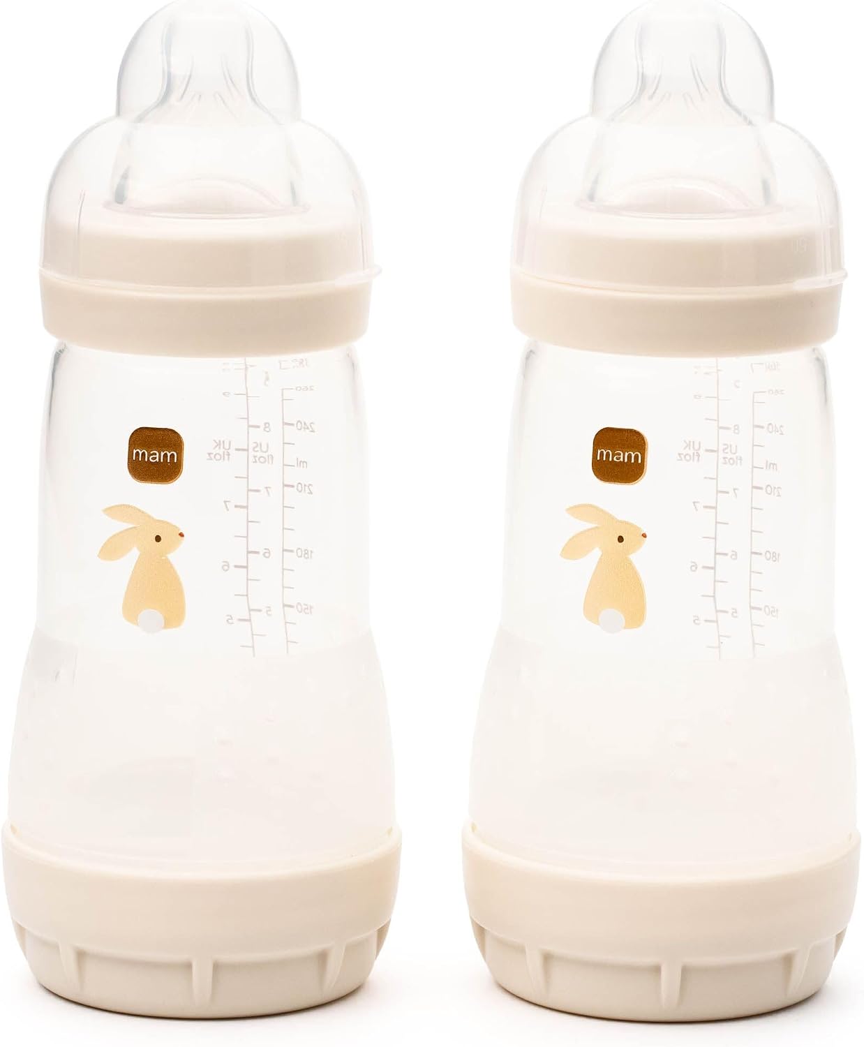MAM Easy Start Anti-Colic Baby Bottles | 2 Pack (2 x 260ml) | Self-Sterilising Baby Milk Bottle | Medium Flow MAM Teat Size 2 | Newborn Essentials | Linen (Various Designs)