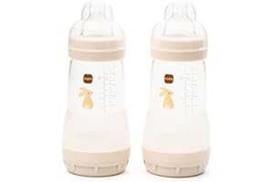 MAM Easy Start Anti-Colic Baby Bottles | 2 Pack (2 x 260ml) | Self-Sterilising Baby Milk Bottle | Medium Flow MAM Teat Size 2 | Newborn Essentials | Shell (Various Designs)