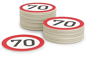 ‎FLYERALARM Bierdeckel Pappe 70. Geburtstag für Frauen und Männer (50 Stück) Runde Gläser Untersetzer (⌀10cm) aus umweltfreundlicher Pappe