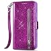 Produktbild Kompatibel für Huawei Mate 20 Lite Hülle Glitzer Bling Ledertasche,QPOLLY PU Leder Magnet Klapphülle Geldbörse Handyhülle mit Kredit Kartenfächer Geldklammer Standfunktion Handy Tasche Flip Case,Lila