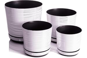 KORAD Übertöpfe Satz 4 Stück Weiß mit Streifen 16 cm, 18 cm, 21 cm, 26 cm - dekorative Übertöpfe in 4 der Größe von 16 cm, 18 cm, 21 cm, 26 cm für Blumen, Kräuter, Pflanzenkompositionen. OSL S4/171