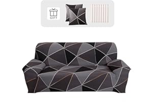 Lydevo Copridivano Elasticizzato 3 Posti Fodere Copri Divano con Braccioli con 2 Copricuscini Moderno Copridivano Fantasia Universale Antiscivolo Lavabile Divano Protector,Quadrato Nero