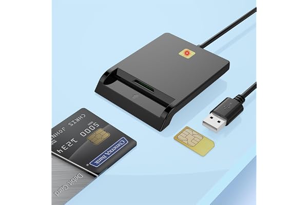 Lecteur Carte Identité Belge PC/SC USB Smart Card Reader, Support Digital Signature, Lecteur de Carte CAC,CRS,CNS,IC,SIM,Plug and Play,sans Pilote,Compatible Windows,Mac OS,Linux