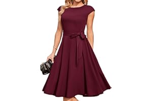 DRESSTELLS Robe Cocktail Mariage Vintage Robe Casual Femme Robe baptême col Rond Manches Courtes