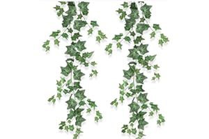 ChAusa 2 Pcs Artificial Ivy Garland 6.5 FT Fake Ivy Garland Decorations Odorless Silk Hanging Fake Vines UV Resistant Green Leaves Fake Plants for Indoor Outdoors Wedding Arch Wall Decor(Green)