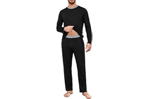 Crewhpo Pigiama Uomo Invernale Comodo 2 Pezzi Pigiami Lungo Leggero Girocollo Pigiama da Notte Maniche Lunghe Pigiama da Casa Casual Morbido e Confortevole S-XXL