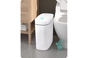Baffect Slim Bathroom Bin With Lid, Waterproof Motion Sensor Bathroom Bin 2.5 Gallon/9.5 L, Automatic Smart Trash Can Plastic For Kitchen,Small Bin For Bedroom(White)