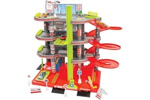 Mochtoys Parkgarage für Kinder - 4-Stöckige Parkhaus Set mit Aufzug, Verkehrsschildern und Auto, Entwickelt Manuelle Fähigkeiten, Für Kleinkinder ab 3 Jahren, Abmessungen: 55x35x44 cm