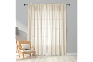 Melodieux Zasłony beżowe, przezroczyste, o wyglądzie lnu, firanki woal, do salonu, sypialni, zestaw 2 sztuk, 225 x 140 cm