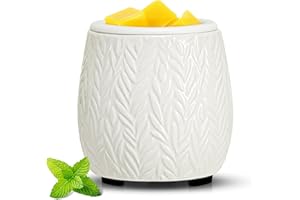 DIALAN'S Wax Melt Warmer Ceramic Wax Melt Burner for Scented Cubes Electric Oil Burner Melter with Silicone Dish Fragrance Warmer for Home Office Bedroom Gift & Decor (Leaf)