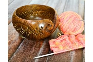Ajuny Ciotola di Filato in Legno di Grandi Dimensioni Fatta a Mano con Fori Porta Palline di Lana all'uncinetto Regali Decorativi per la Conservazione di Ciotole per Maglieria